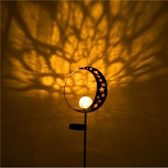 Garden Solar Light Outdoor Decorative,Moon Decor,Crackle Glass Ball Metal Garden - Picture 3 of 6